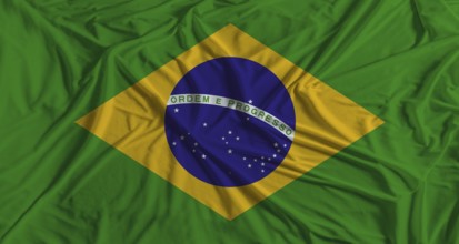 Brazilian flag with fabric texture background. National flag of Brazil