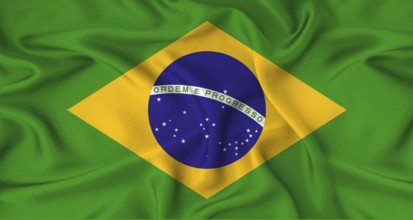 Realistic Brazil flag waving. Close up of flag of Brazil with cloth texture