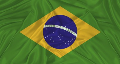 Flag of Brazil with cloth texture. Close up of Brazil flag waving