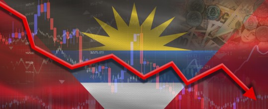 Antigua and Barbuda financial crisis on economic graph. Financial fall of Antigua and Barbuda on
