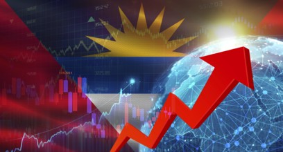 Global financial growth with Antigua and Barbuda flag. Financial growth with Antigua and Barbuda