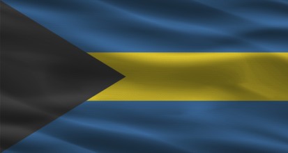 Bahamas flag with fabric texture. Realistic flag of Bahamas waving