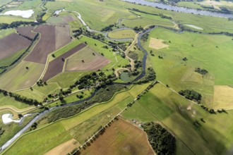 Aerial view, elbe, mecklenburg-vorpommern, lower saxony, river, dike construction, sude, small