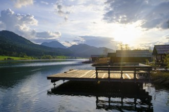 Evening atmosphere at Lake Weissensee, near Techendorf, Carinthia, Austria