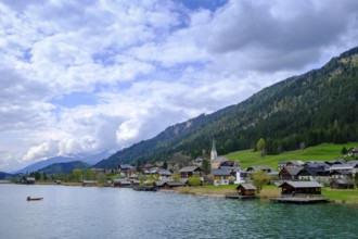 Weißensee, dark clouds, near Techendorf, Carinthia, Austria