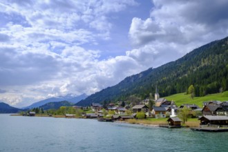 Weißensee, dark clouds, near Techendorf, Carinthia, Austria