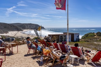 Praia do Amado beach near Carrapateira, popular with surfers, wave riders, rocky coast, steep coast