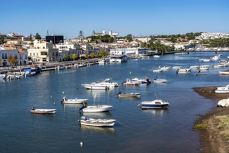 The old town centre of Tavira, on the Gilao river, boats, fishing boats, in the Algarve, Portugal