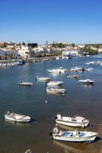 The old town centre of Tavira, on the Gilao river, boats, fishing boats, in the Algarve, Portugal