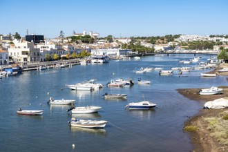 The old town centre of Tavira, on the Gilao river, boats, fishing boats, in the Algarve, Portugal