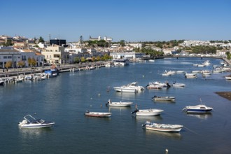 The old town centre of Tavira, on the Gilao river, boats, fishing boats, in the Algarve, Portugal
