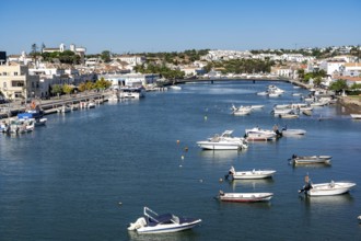 The old town centre of Tavira, on the Gilao river, boats, fishing boats, in the Algarve, Portugal