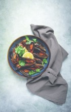 Mussels in tomato sauce, homemade, no people