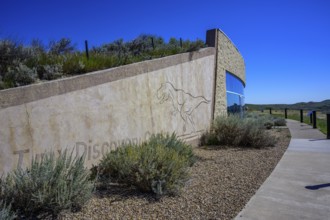 The front of the T.Rex Discovery Centre building in Eastend, Saskatchewan, Canada