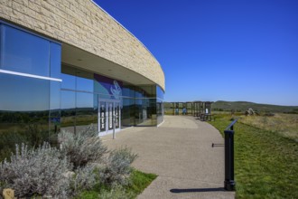 The front of the T.Rex Discovery Centre building in Eastend, Saskatchewan, Canada