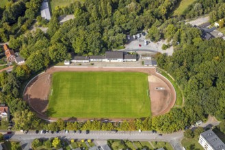 Aerial view, football stadium Am Freibad TV Jahn Hiesfeld, Hiesfeld, Dinslaken, Ruhr area, North