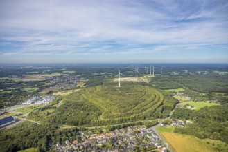 Aerial photo, Lohberg spoil tip and wind turbines, spoil tip landscape, Bruckhausen wind farm,