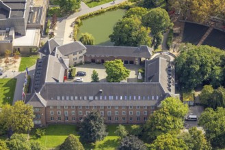 Aerial view, Dinslaken Castle and Palace with tree in the courtyard, Dinslaken, Ruhr area, North
