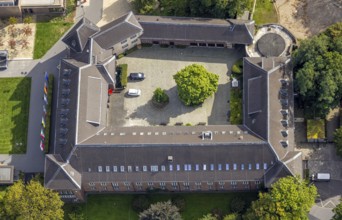 Aerial view, Dinslaken Castle and Palace, green tree in the inner courtyard, Dinslaken, Ruhr area,