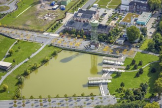 Aerial view, Bergpark Lohberg Kreativquartier, former colliery site and landscaping, Lohberger