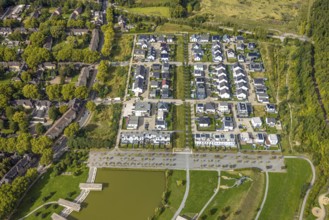 Aerial view, Bergpark Lohberg creative quarter, former colliery site and landscaping, housing