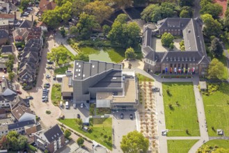 Aerial view, Dinslaken Castle, Kathrin-Türks-Halle Theater am Stadtpark, Dinslaken, Ruhr area,