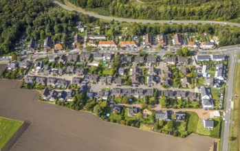 Aerial view, single-family house, housing estate Bergerstraße, Oberlohberg, Dinslaken, Ruhr area,