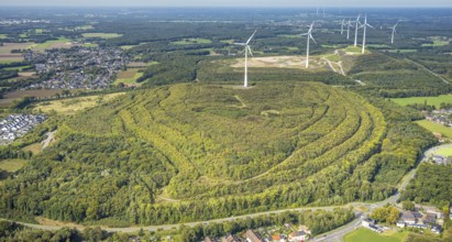 Aerial photo, Lohberg spoil tip and wind turbines, spoil tip landscape, Bruckhausen wind farm,