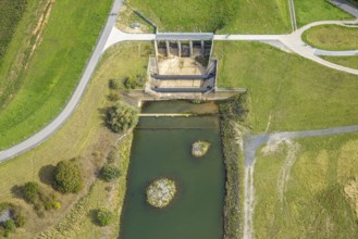 Aerial view, Old Emscher estuary Emscher renaturalisation river Emscher, Eppinghoven, Dinslaken,