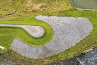 Aerial view, quiet zone, Emscher renaturalisation river Emscher and new Emscher estuary, Möllen,