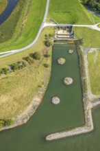 Aerial view, Old Emscher estuary Emscher renaturalisation river Emscher, Eppinghoven, Dinslaken,