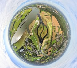 Aerial view, Emscher renaturalisation river Emscher, new Emscher estuary city border