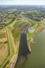 Aerial view, Emscher renaturalisation river Emscher, new Emscher estuary city border