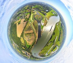 Aerial view, Emscher renaturalisation river Emscher, new Emscher estuary city border