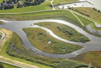 Aerial view, Emscher renaturalisation river Emscher, New Emscher estuary city border