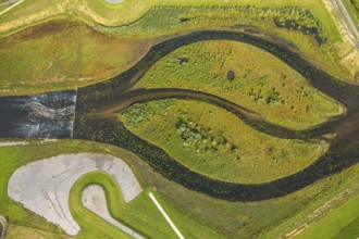 Aerial view, Emscher renaturation river Emscher, New Emscher estuary city border Dinslaken/Voerde