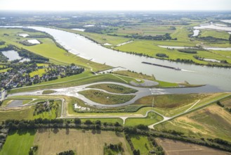 Aerial view, Emscher renaturalisation river Emscher, new Emscher estuary city border