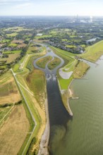 Aerial view, Emscher renaturalisation river Emscher, new Emscher estuary city border