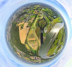 Aerial view, Emscher renaturalisation river Emscher, new Emscher estuary city border