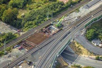 Aerial view, bridge construction site federal road B8 Weseler Straße at the track junction,