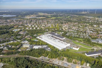 Aerial view, Benteler Steel/Tube GmbH factory premises, view of Bruch and Lohberg district, behind