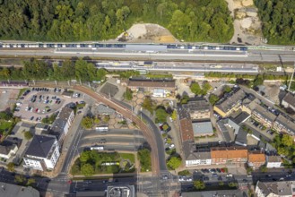 Aerial view, railway station Hbf with new platform and station forecourt, construction site