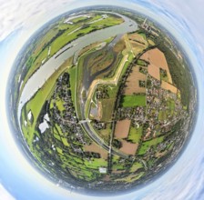 Aerial view, Emscher renaturalisation river Emscher, new Emscher estuary city border