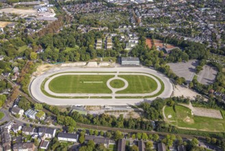 Aerial view, former trotting track Dinslaken with demolition works and construction site for a new
