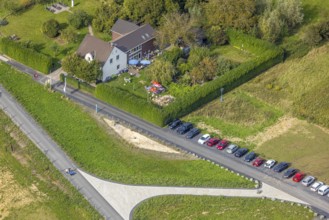 Aerial view, Hof Emschermündung Cafe and Gastronomy, car park street Am Hagelkreuz am Fluss Emcher,