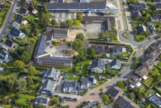Aerial photo, Karl-Vogels-Schule primary school with solar roof, Hünxe, Ruhr area, North