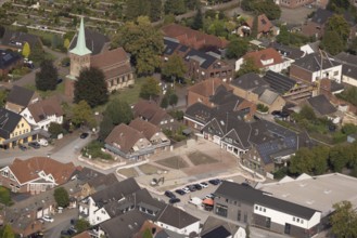 Aerial view, construction site and reconstruction Am Marktplatz, Hünxe, Ruhr area, North