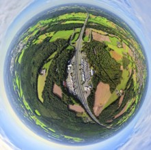 Aerial view, service area Hünxe-Ost and Hünxe-West, petrol station and rest area with truck parking