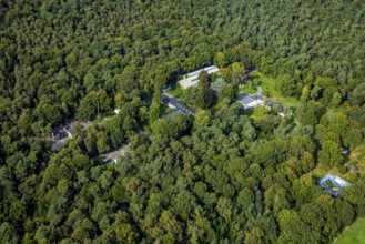 Aerial photo, BRH Bundesverband Rettungshunde e.V. training facility in the Testerberge forest