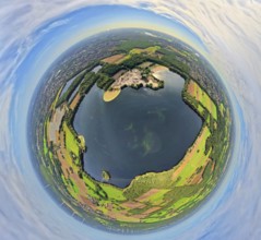 Aerial view, Tenderingssee and lido, globe, fisheye image, fisheye image, 360 degree image, tiny